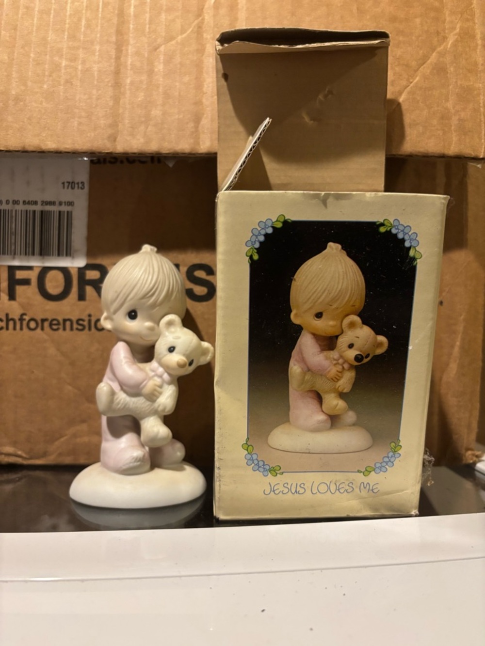 Precious Moments Pink and Cream Child Figurine Holding Teddy